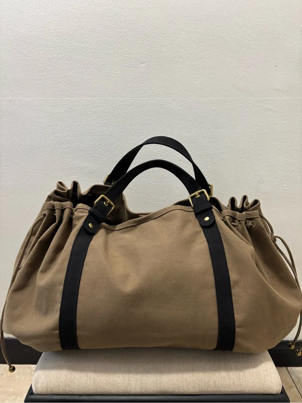 Gerard Darel Khaki Shoulder Bag with Black Straps